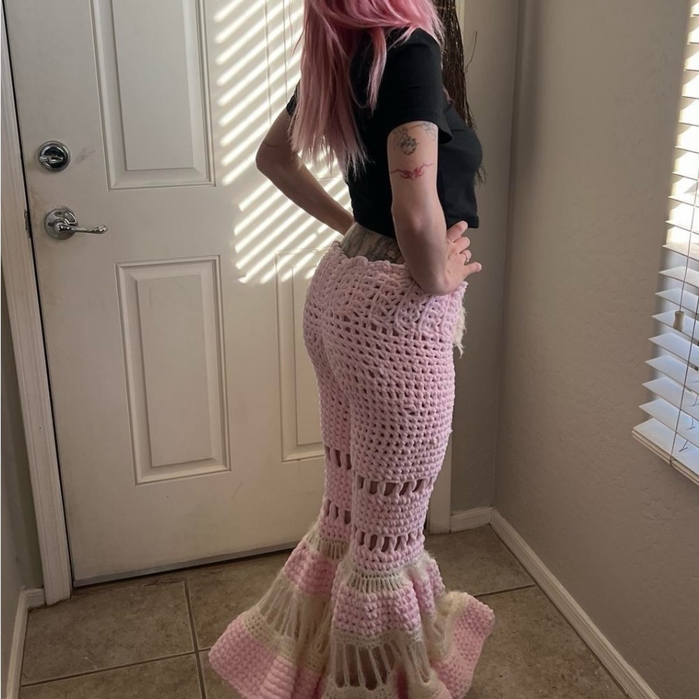 Handmade Pink Crochet Flare Pants